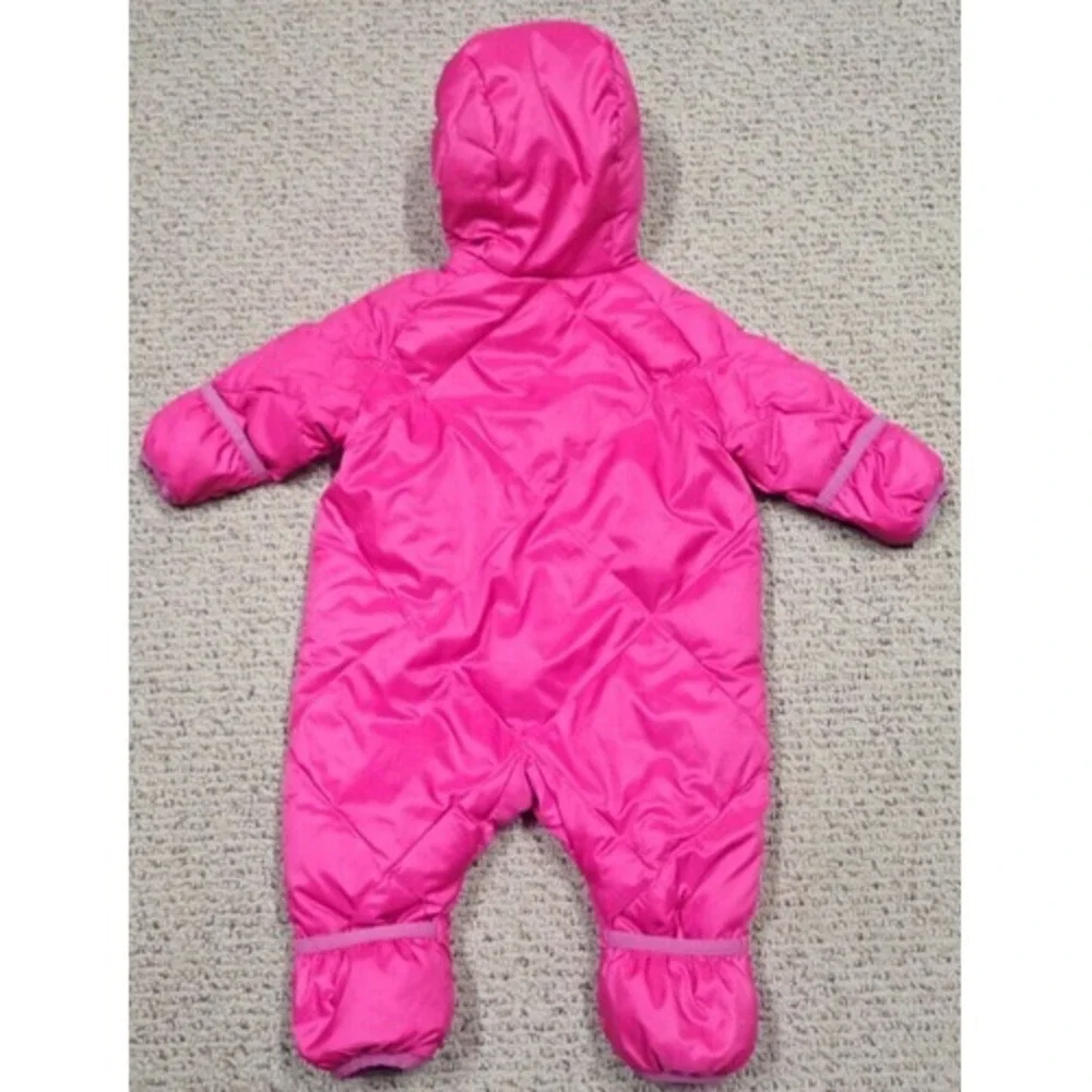 REI Bunting‎ Snowsuit Girls 6M Pink Excellent Down Insulated Quilted Hooded
